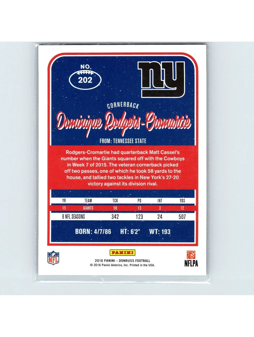 2016 Donruss Dominique Rodgers-Cromartie #202 Press Proofs Silver #/100